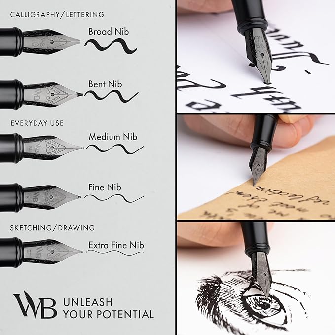 Wordsworth & Black Fountain Pen Set, Medium Nib, Includes 24 Pack Ink Cartridges - Image 5