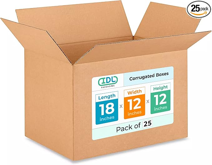 Medium Shipping & Moving Boxes 18"L x 12"W x 12"H by IDLPackaging