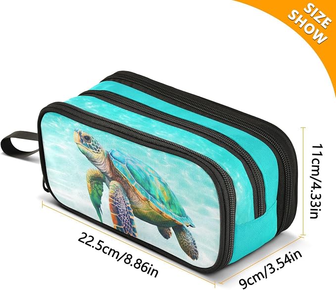 BOENLE Sea Turtle Teal Pencil Case Box Boys Girls Large Pencil Pouch - Image 4