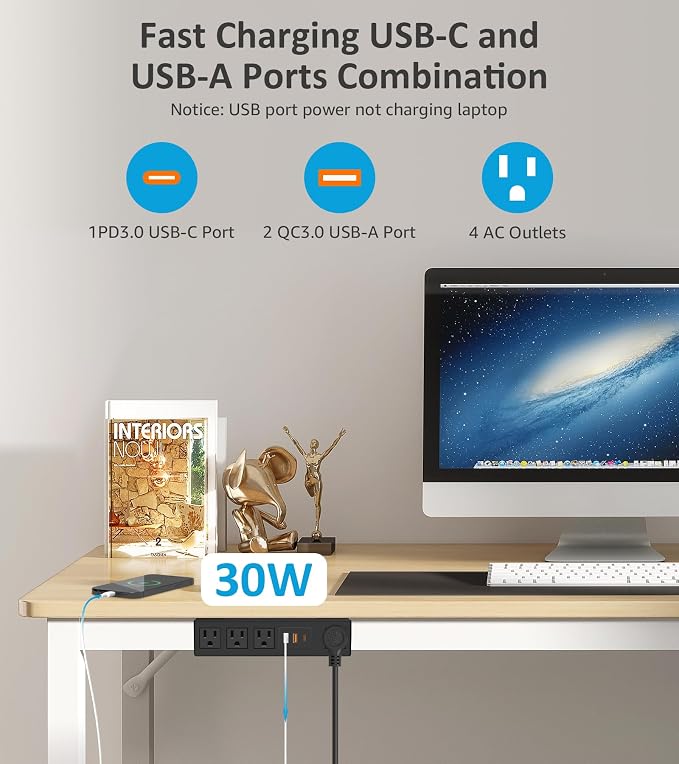 Under Desk Power Strip with 3M Adhesive, Removable Under Desktop Mount Plug - Image 2