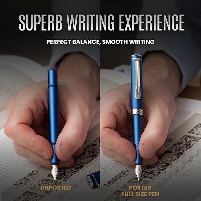 Scriveiner Personalized Luxury EDC Fountain Pen, Stunning Matt Blue Pocket Pen - Image 5