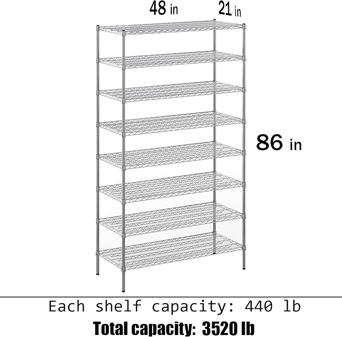 Regal Altair 21" Deep x 48" Wide x 86" Height Wire Shelving Kit | 8-Tier | NSF - Image 3
