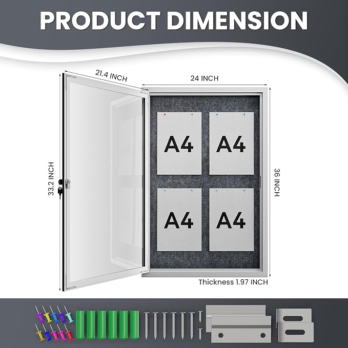 36"x24" Lockable Enclosed Bulletin Board, Outdoor Flet Weather-Resistant - Image 4