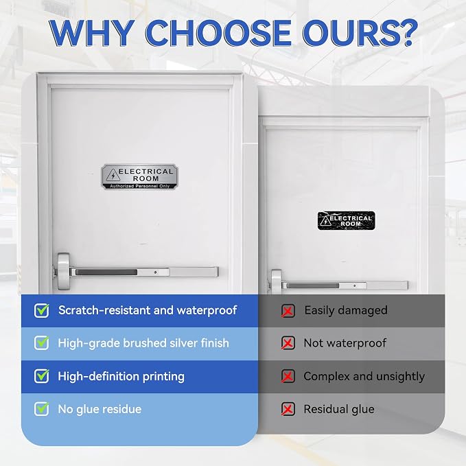 Electrical Room Sign for Business Door，Self-Adhesive Durable Brushed Silver - Image 3