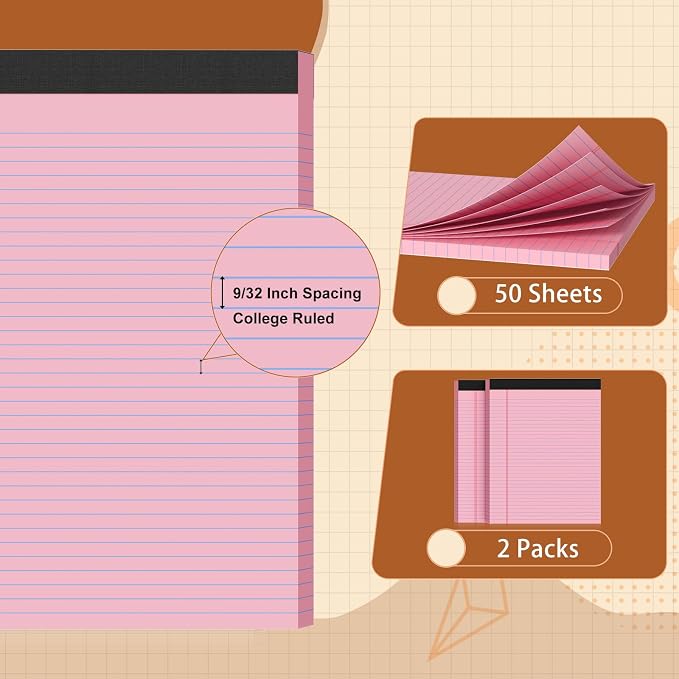 2 Pack Legal Pads 8.5 X11, College Ruled Notebook, 100 Sheets Pink Note Pad - Image 3