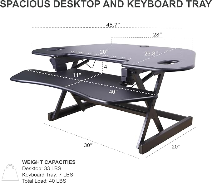 Rocelco 46" Height Adjustable Corner Standing Desk Converter - Image 4