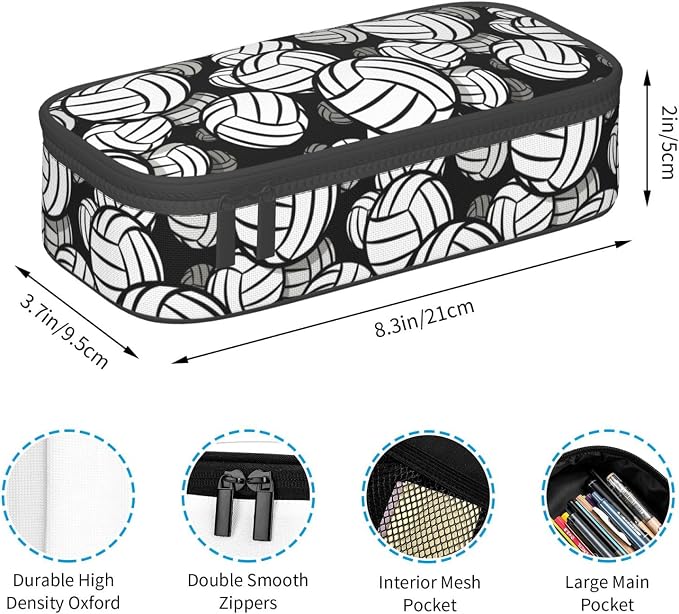 HKHEHOP Volleyball Ball Pattern Pencil Case Big Capacity Storage Pencil Pouch - Image 6