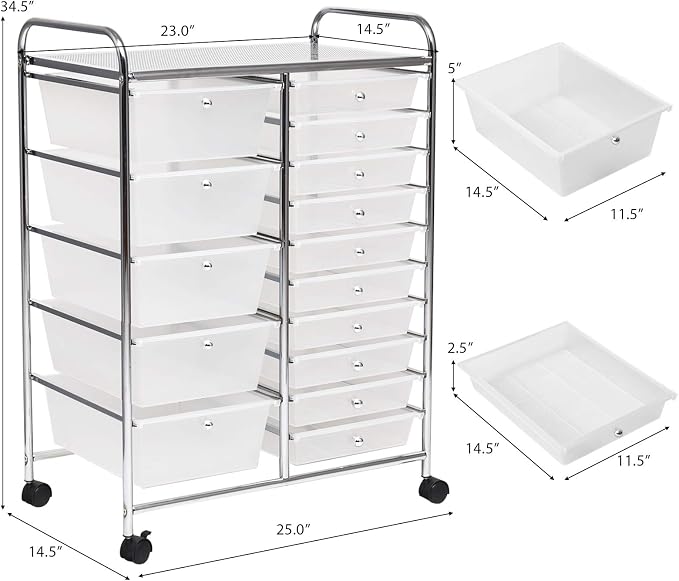 HAPPYGRILL 15-Drawer Rolling Cart, Storage Carts - Image 9