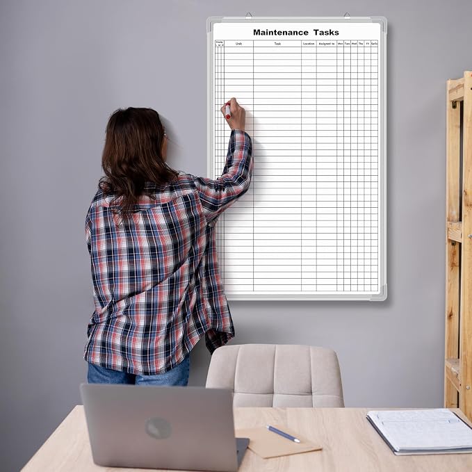 Lined Whiteboard Blank Grid Aluminum Frame Dry Erase Board Reusable Wall - Image 6
