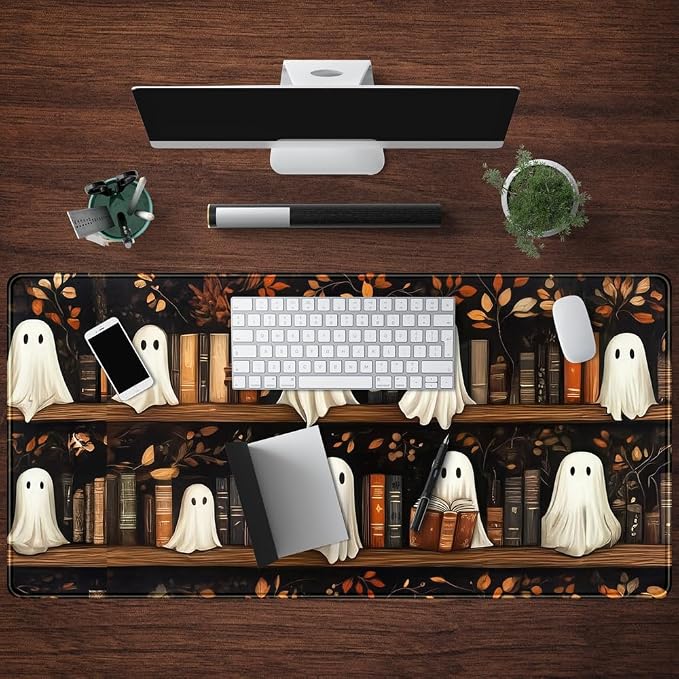 Cute Ghost Desk Mat Bookish Desk Pad XXL Mouse Keyboard Pad, Dark Academia Desk - Image 4
