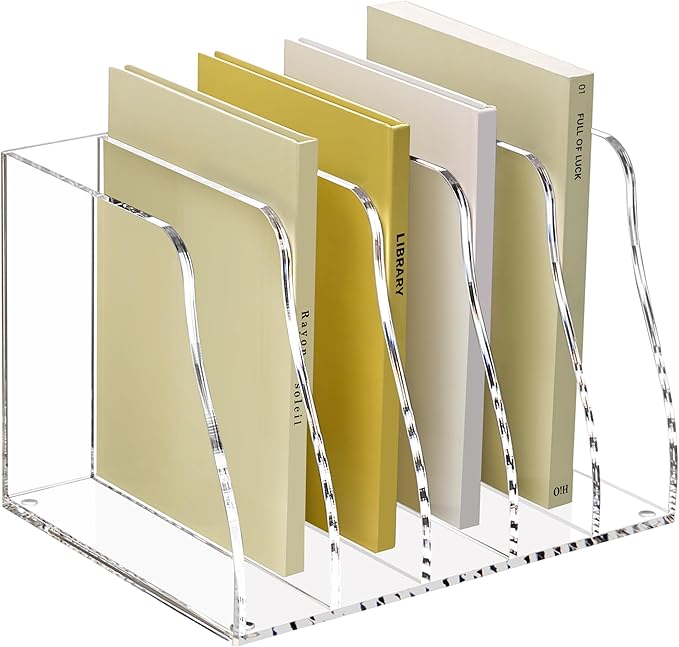 SANRUI Acrylic Desk Magazine File Organizer, 5 Vertical Compartments Clear by SANRUI