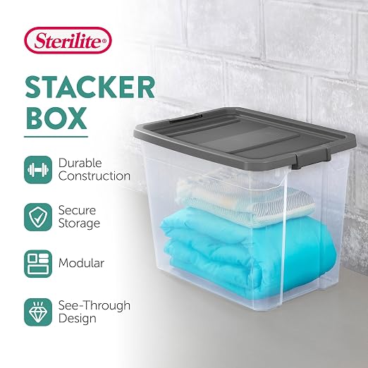 Sterilite 8-Pack Modular Stacker Box, Durable Clear Plastic Storage Bins - Image 4
