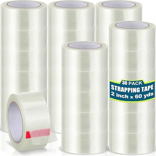 Treela 30 Rolls Strapping Tape 2 Inch X 60 Yards 5.5 Mil Fiberglass Filament by Treela