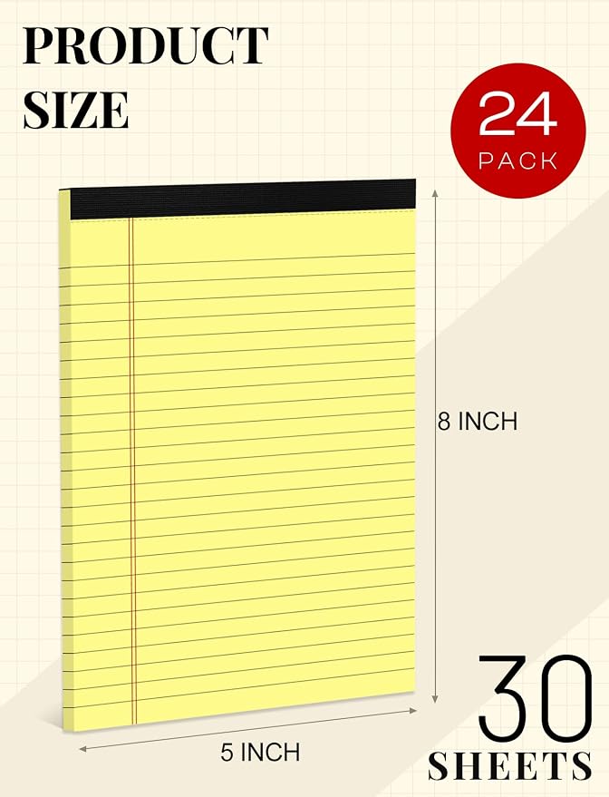 24 Pack Small Legal Pads 5x8 Yellow Note Pads 5x8 College Ruled Notepad Yellow - Image 2