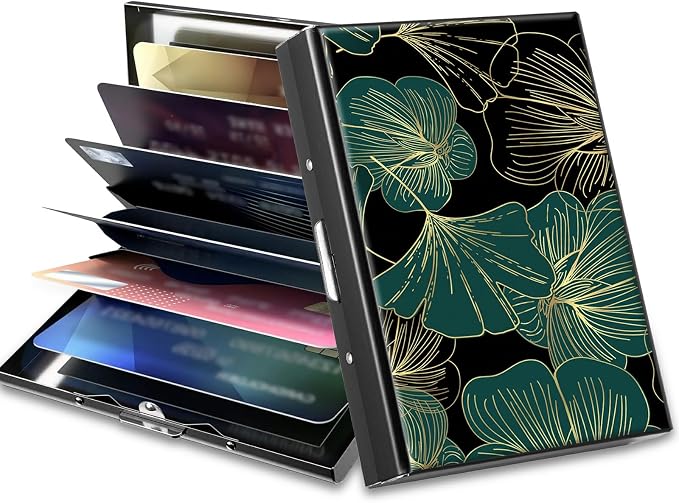 BWEGRHE Slim Credit Card Holder, Art Leaf RFID Blocking Metal Wallet by BWEGRHE