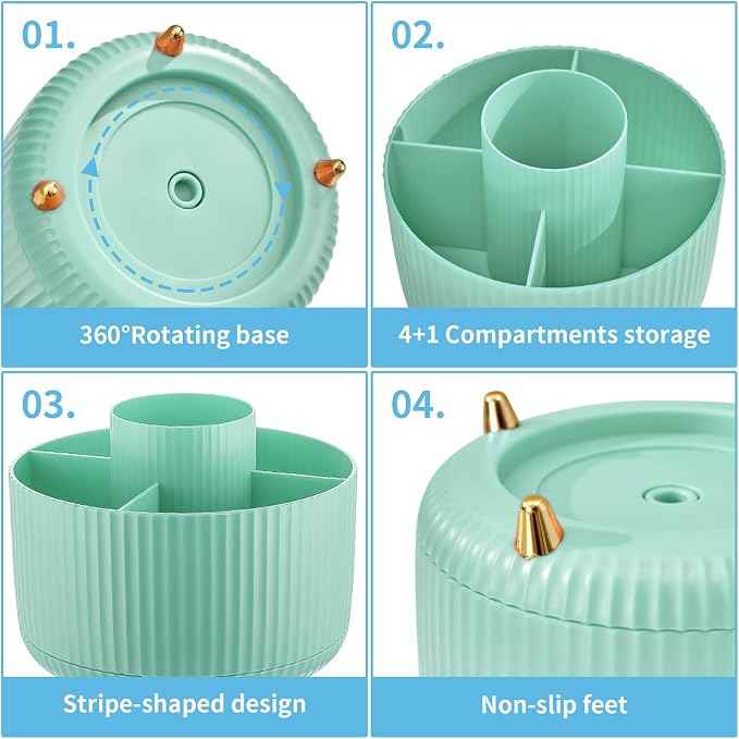 Marbrasse Desk Organizer, 360-Degree Rotating Pen Holder, Desk Organizers and