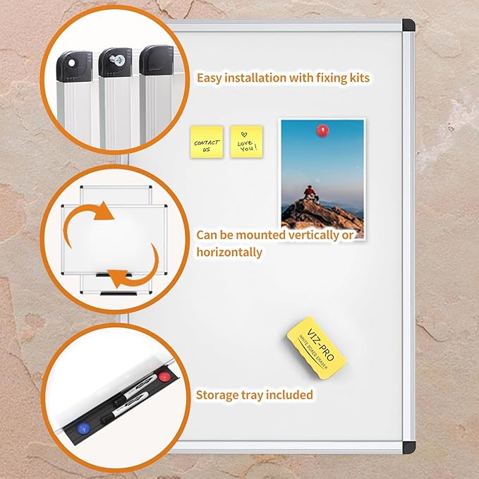 VIZ-PRO Magnetic Whiteboard/Dry Erase Board, 48 X 24 Inches, Includes 1 Eraser - Image 3