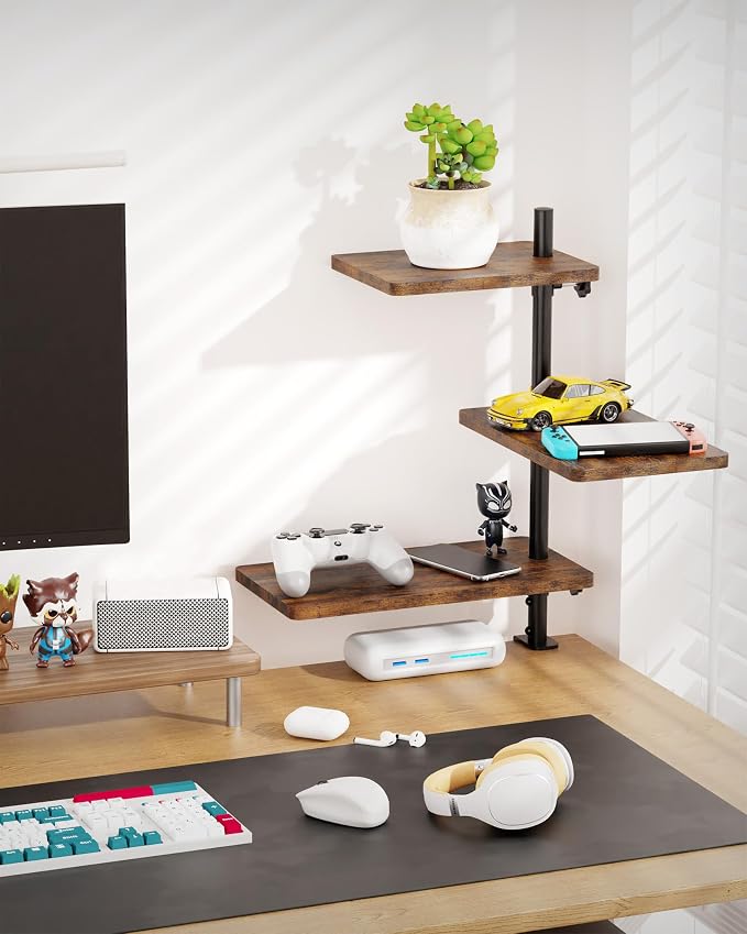 ART-GIFTREE 3 Tiers Clamp On Desk Shelf, 360¡ã Angle Adjustable Desktop Shelf - Image 8