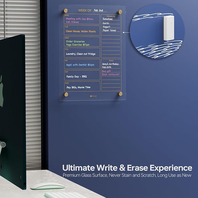 Clear Glass Weekly Dry Erase Calendar & Menu Non-Magnetic Whiteboard - Image 4