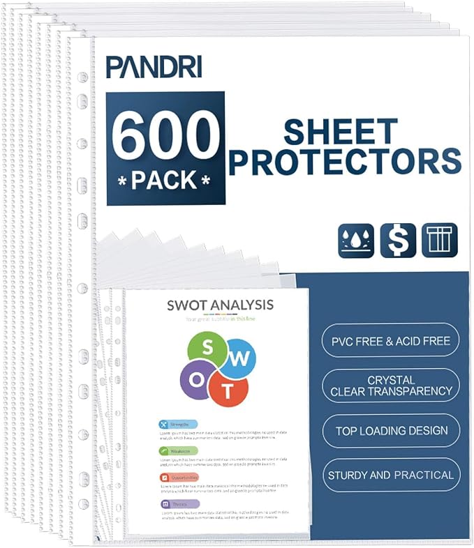 Sheet Protectors, PANDRI 600 Pack Clear Heavy Duty Plastic Page Protectors by PANDRI