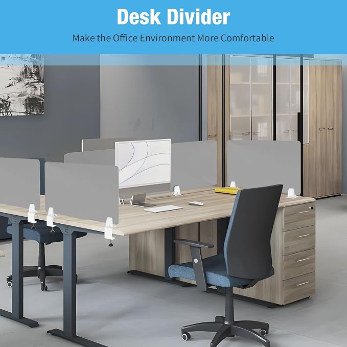 Desk Divider 4 Pcs Desk Privacy Panel 23.6''L x 15.8W'' Office Partitions Grey - Image 4