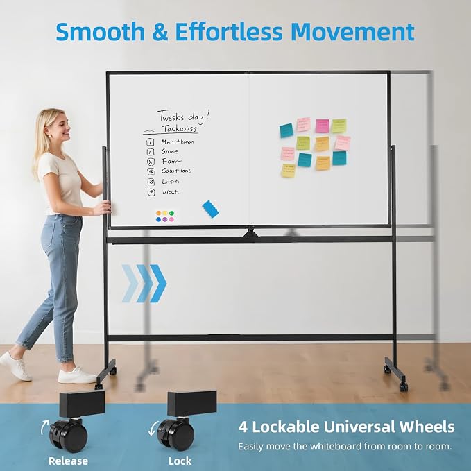 VOWNER Double-Sided Magnetic Whiteboard, Reversible Rolling White Board - Image 7