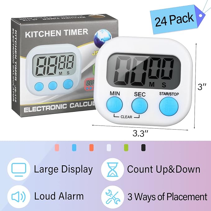 Weewooday 24 Pcs Digital Kitchen Timer Magnetic Timer Bulk On/Off Switch Minute - Image 2