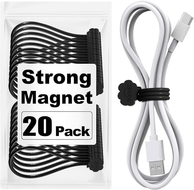 SOOOEC Black Magnetic Cable Ties, 20 Pack 7.2" Magnetic Cord Ties Cute Cloud by SOOOEC