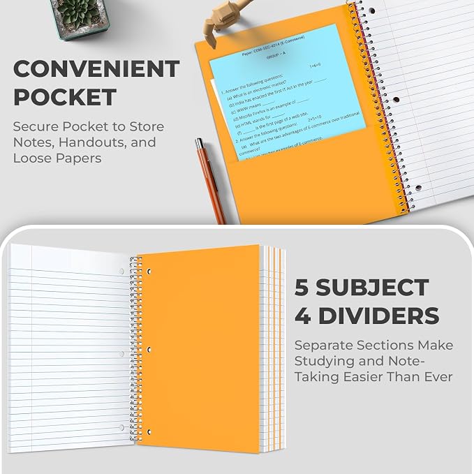 Rosmonde 5 Subject Notebook College Ruled, 6 Value Pack, 300 Pages, 8 x 10-1/2" - Image 3