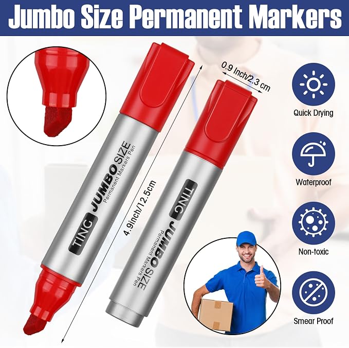 Fuutreo 16 Pcs Jumbo Size Permanent Markers Bulk Large Chisel Tip Permanent - Image 2