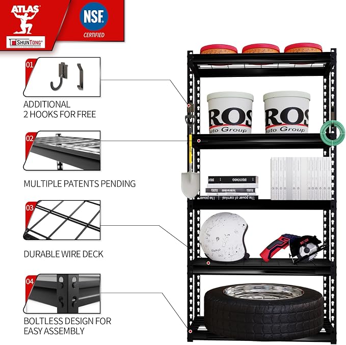 Shuntong The Atlas 30" W x 12" D x 60" H Adjustable Garage Storage Shelves Load - Image 5