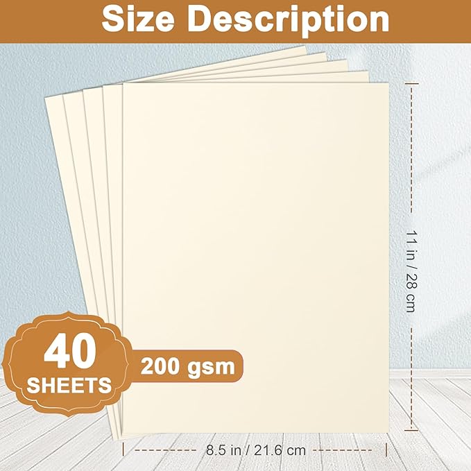 Silunkia 40 Sheets Cream Cardstock 8.5 x 11 Off White Paper, 200gsm/75lb Ivory - Image 2