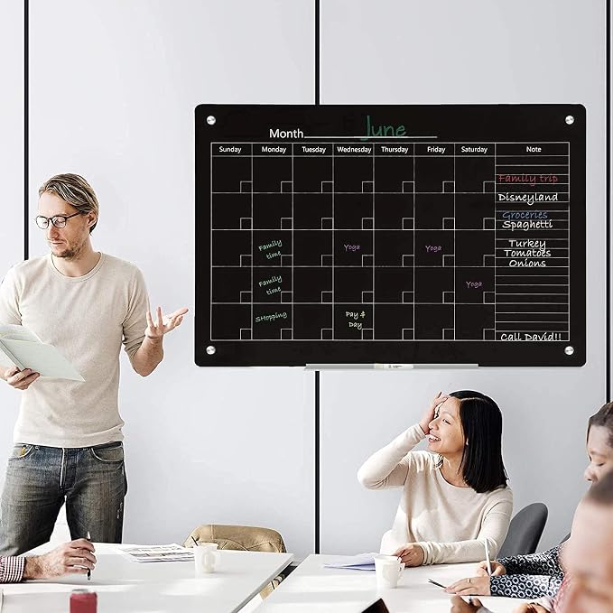 J&J worldwide Magnetic Whiteboard Calendar, 47 x 35 Black Glass Wall Calendar - Image 3