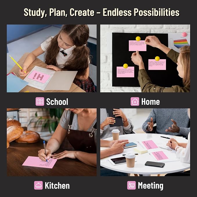 300 Count Index Cards 3 x 5 Inch Ruled Pink Index Cards, Flash Cards College - Image 7