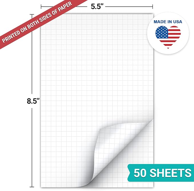 321Done Double Sided Graph Paper Notepad, 0.25 Grid, Made in The USA, Quad - Image 2