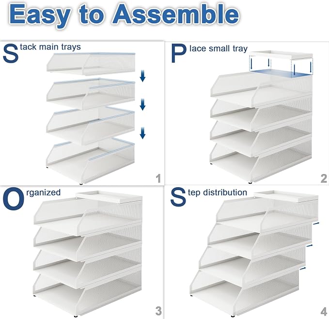 Natwind 4-Tier Stackable Paper Tray, Metal Mesh Desktop Organizer, Paper Sorter - Image 7