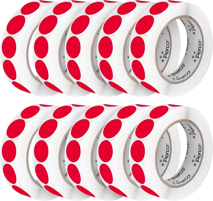 Perco Red 1-Inch Perforated Circle Dot Sticker Labels — 10 Rolls, 000 Round by Perco
