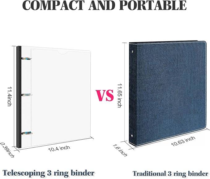 INFUN 1 Inch Telescoping 3 Ring Binder Black+White - Image 3
