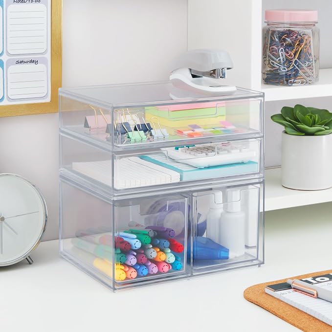 STORi Chloe Space-Saving Clear Drawer Organizer Sort Office, Beauty Supplies - Image 6