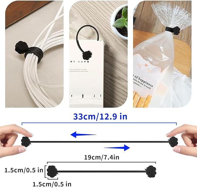 SOOOEC Black Magnetic Cable Ties, 20 Pack 7.2" Magnetic Cord Ties Cute Cloud - Image 3