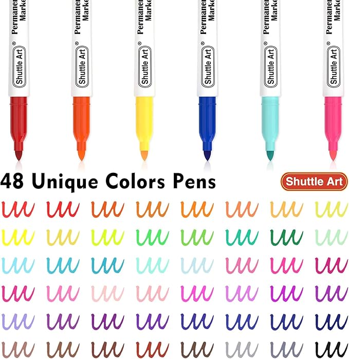 Shuttle Art Permanent Markers, 48 Colors Fine Point, Wood and Stone, Gift - Image 4