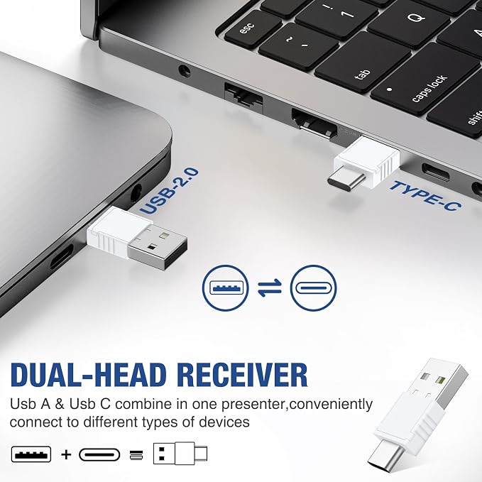 White USB C Presentation Clicker, Volume Control Wireless Presenter, RF 2.4GHz - Image 2
