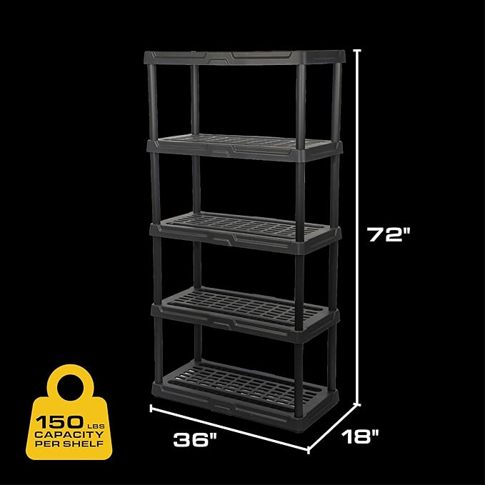 CENTREX CX 5-Tier Plastic Storage Shelving Unit 2 Pack, Heavy Duty, 150lbs Per - Image 2