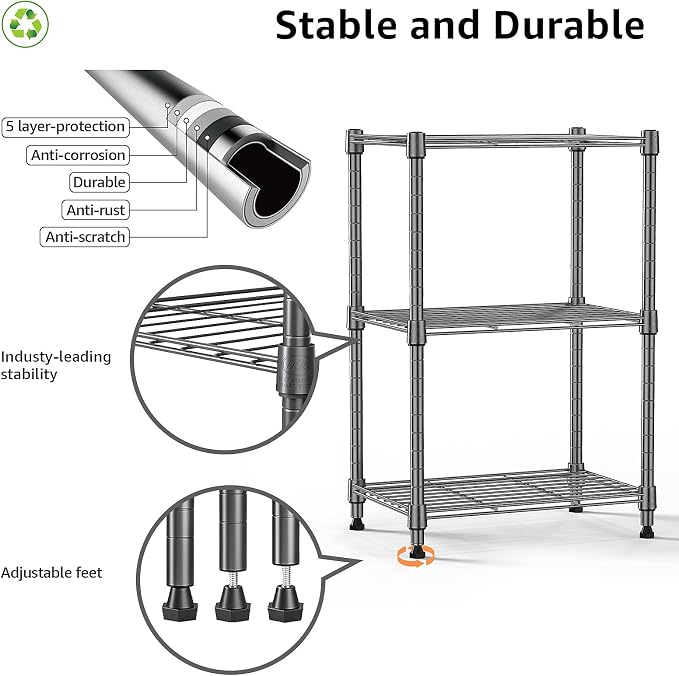 M MZG 450 lbs Steel Storage Shelving 3-Tier Utility Shelving Unit Steel - Image 4
