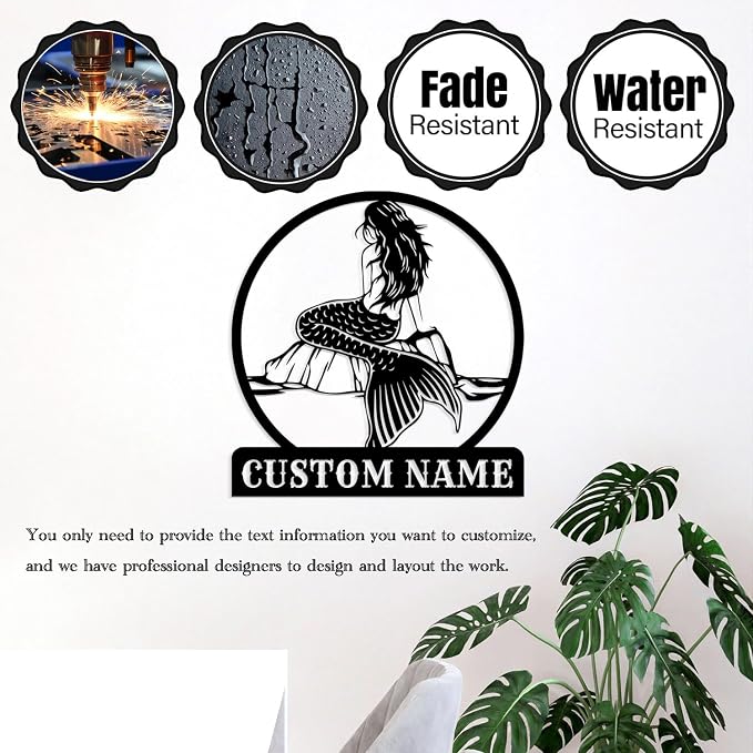 Custom Mermaid Metal Sign, Personalized Mermaid Name metal Signs, Mermaid Wall - Image 7