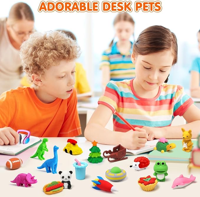 40 Pcs Animal Erasers Desk Pet for Kids 3D Puzzle Pencil Eraser Treasure Box - Image 5