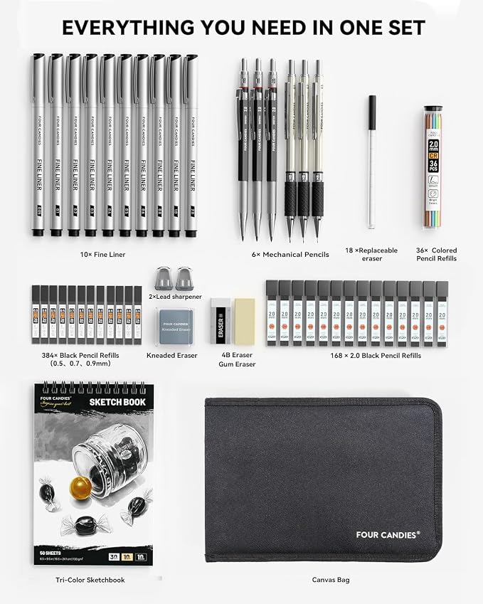 Four Candies 52pcs Art Supplies Sketching & Drawing Kit - Image 9