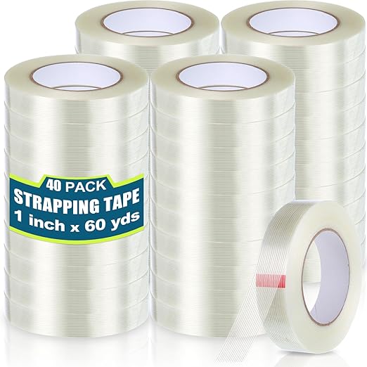 Treela 40 Rolls 1 Inch x 60 Yards Filament Strapping Tape 5.5 Mil Transparent by Treela