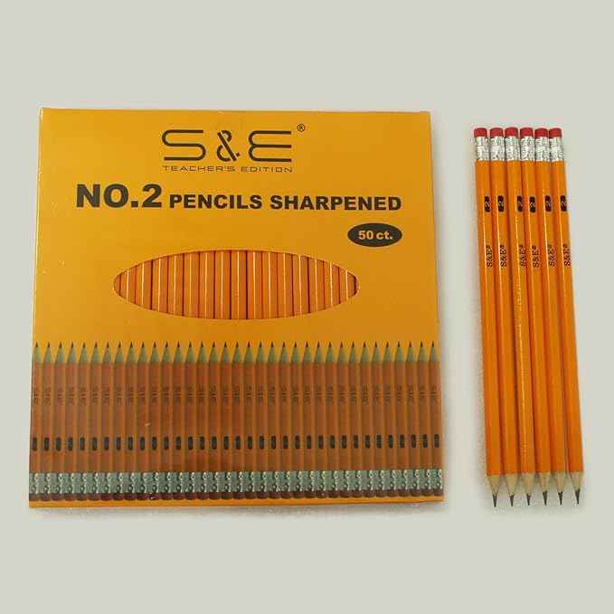 S & E TEACHER'S EDITION Wood-Cased #2 Pencils 50Pcs, Pre-Sharpened Pencils