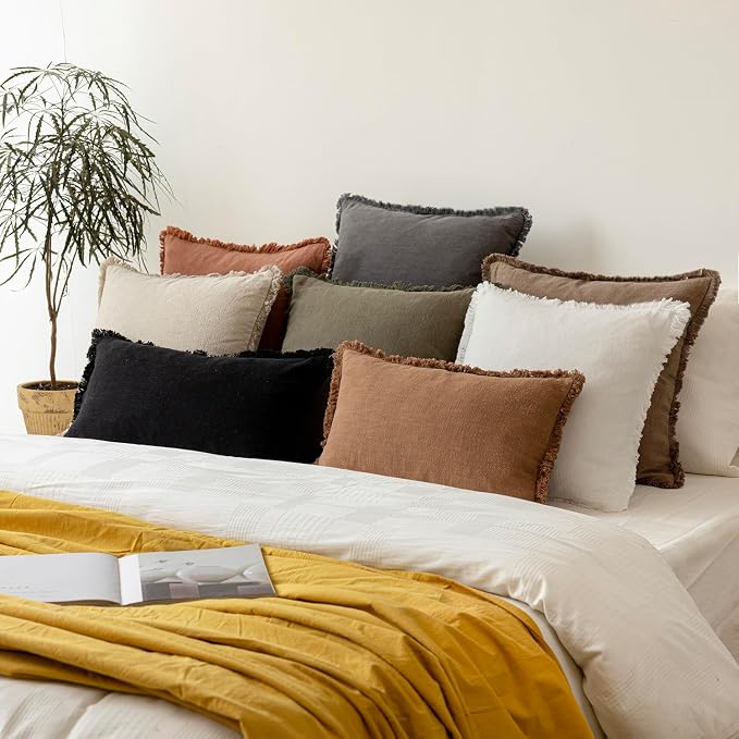 Foindtower Set of 2 Decorative Linen Fringe Throw Pillow Covers Cozy Boho - Image 6